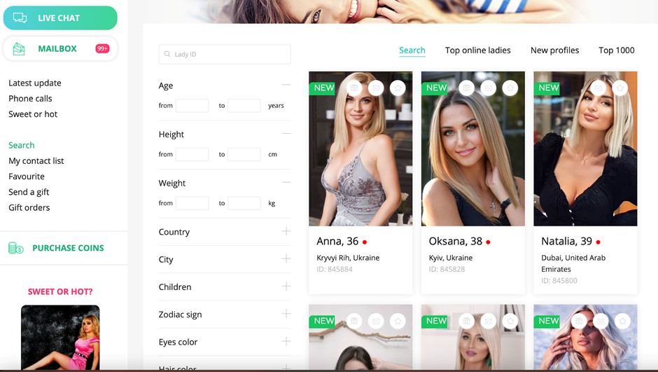 How do you search and sort the ladies on Goldenbride.net
