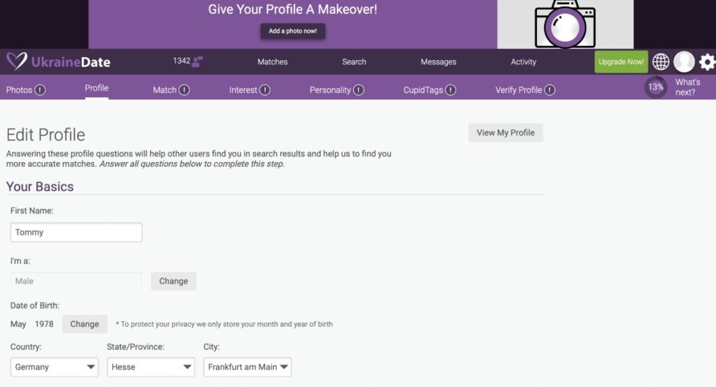 How do you set up your profile on UkraineDate.com